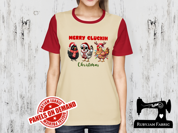 Merry Cluckin Christmas Chickens - SAND BEIGE - Panels On Demand