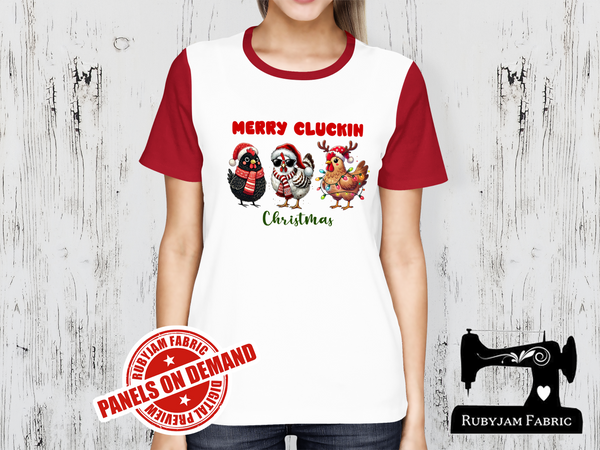 Merry Cluckin Christmas Chickens - WHITE - Panels On Demand