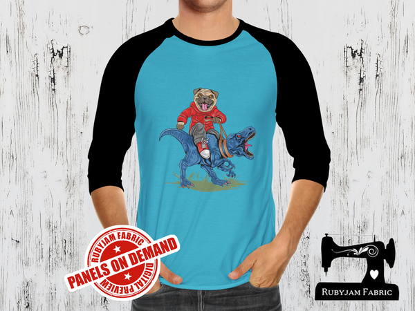 Pug Riding Dinosaur - LIGHT BLUE - Panels On Demand