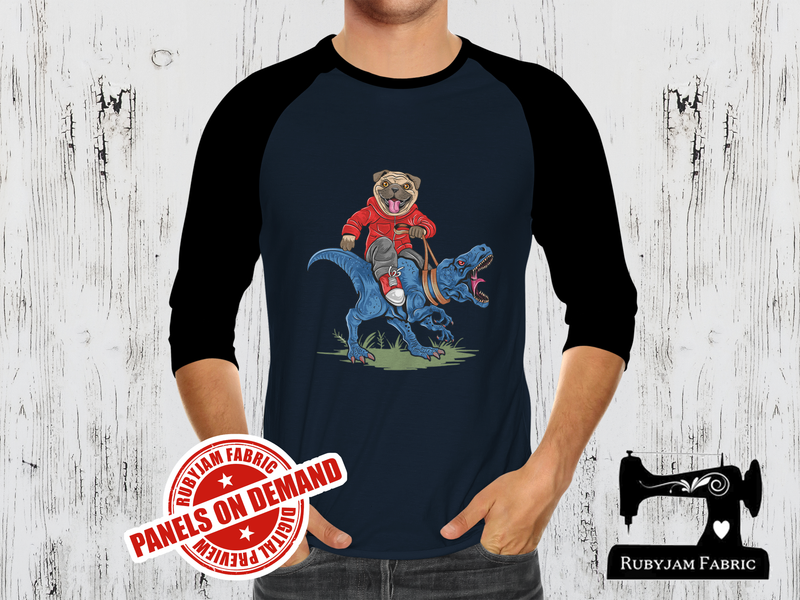 Pug Riding Dinosaur - NAVY BLUE - Panels On Demand