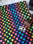 Rainbow Hearts - cotton lycra - 150cm wide - clearance