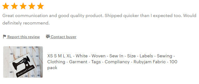 100 Pack of XS-S-M-L-XL size labels - WHITE woven, sew in