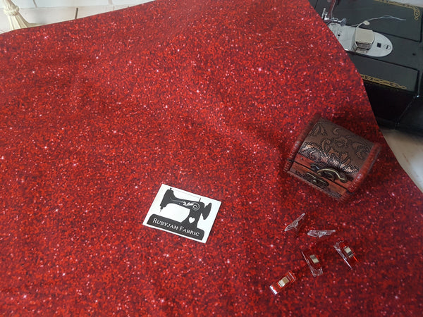Red Faux Glitter - cotton lycra - 150cm wide