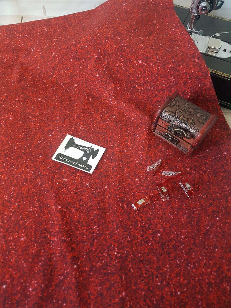 Red Faux Glitter - cotton lycra - 150cm wide