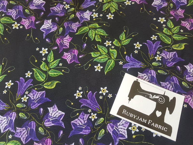 Embroidered Belladonna Floral - cotton lycra - 150cm wide
