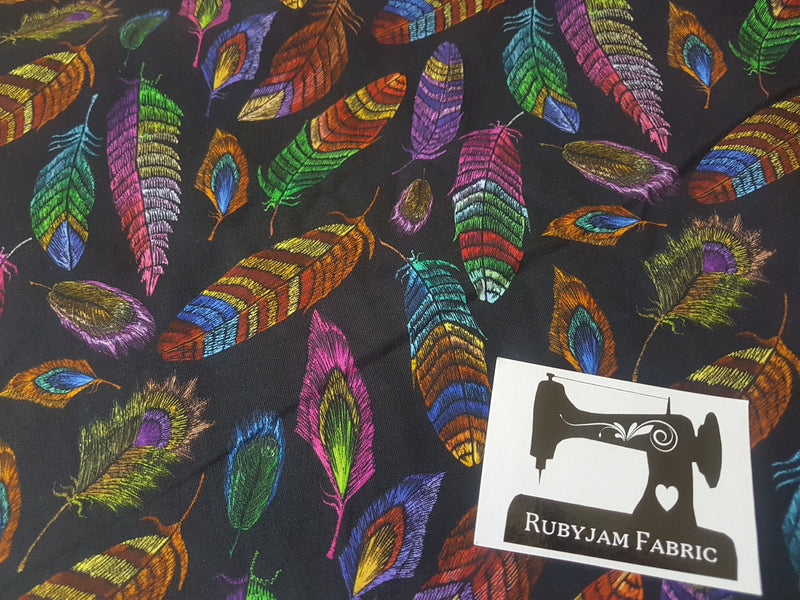 Embroidered Feathers - cotton lycra - 150cm wide