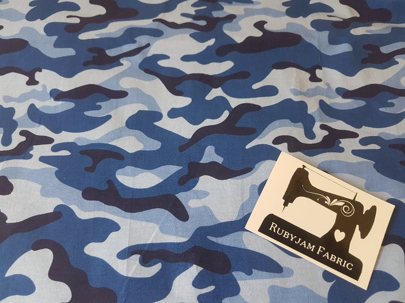 Camouflage Blue - cotton lycra - 150cm wide