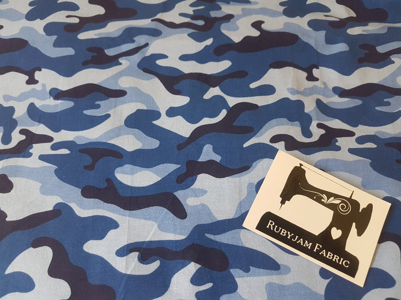 Camouflage Blue - cotton lycra - 150cm wide