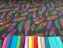 Embroidered Feathers - cotton lycra - 150cm wide