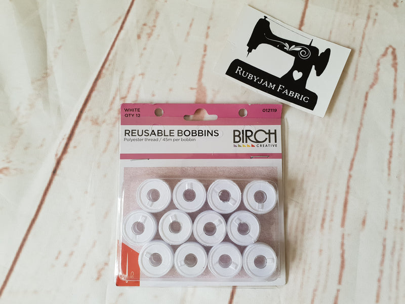 Birch pre-wound reusable bobbins colour WHITE - pack of 12 - clearance