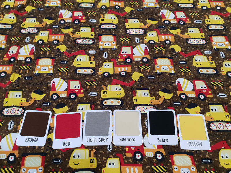 Digger Trucks - cotton lycra - 150cm wide