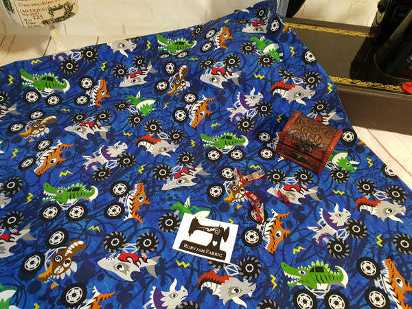 Monster Trucks - cotton lycra - 150cm wide