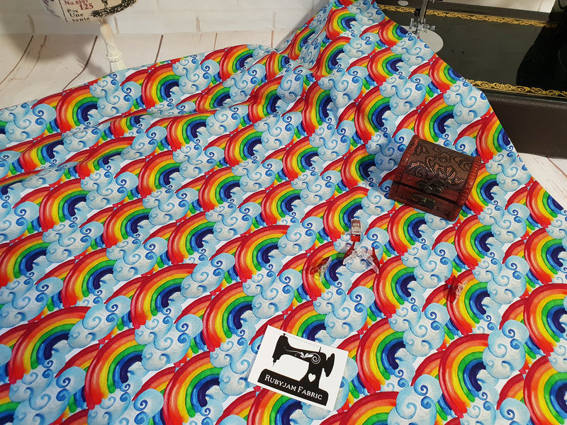 Oh Happy Day - Watercolour Rainbows - cotton lycra - 150cm wide - clearance