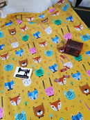 Woodland Animals on Mustard - cotton lycra - 150cm wide