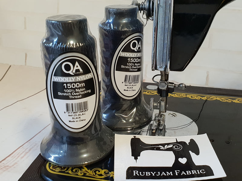 QA Woolly Nylon Stretch Overlocker Thread, BLACK, 1500M