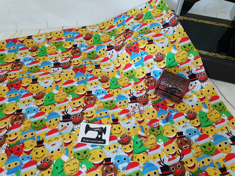 Christmas Emoji - cotton lycra - 150cm wide