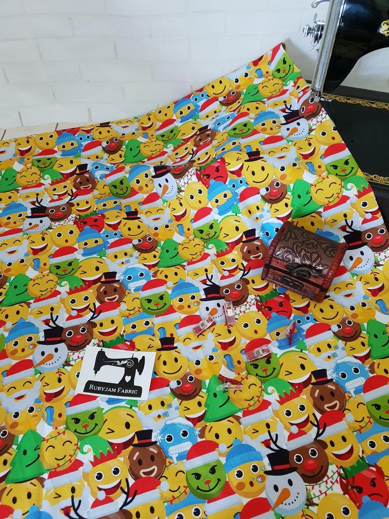 Christmas Emoji - cotton lycra - 150cm wide