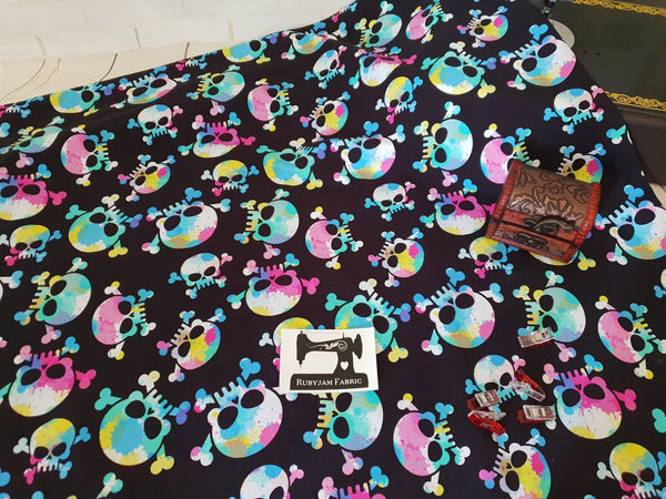 Pastel Skulls - cotton lycra - 150cm wide