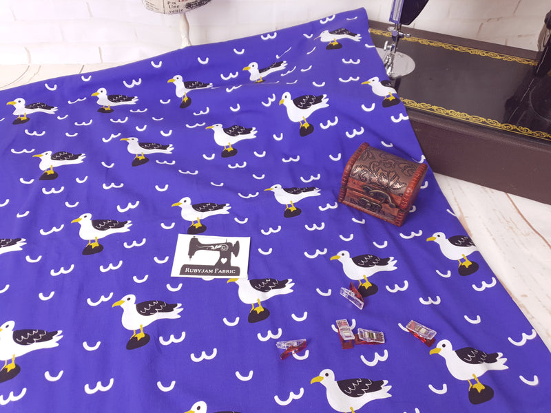 Seagulls - cotton lycra - 150cm wide