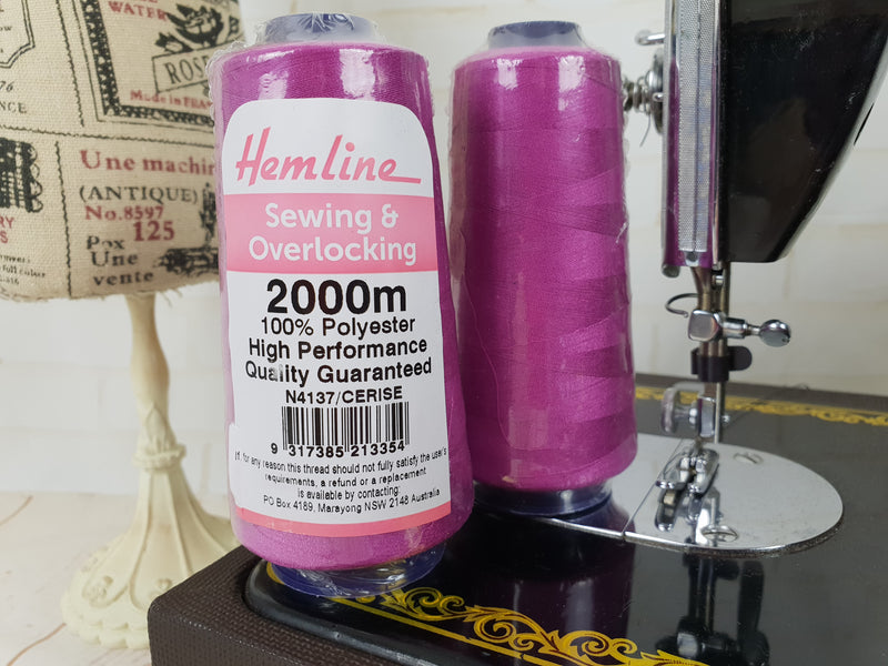 Hemline Overlocker thread, Cerise (pink), 2000M - clearance