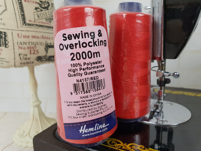Hemline Overlocker thread, red, 2000M - clearance