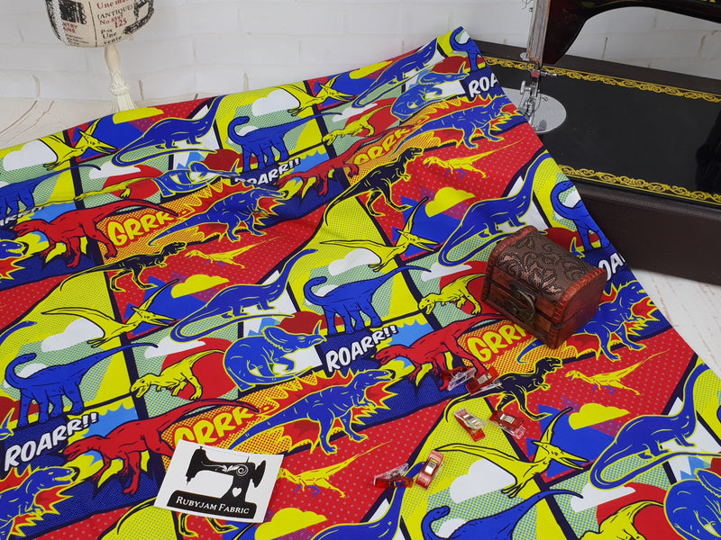 Dinosaurs - cotton lycra - 150cm wide