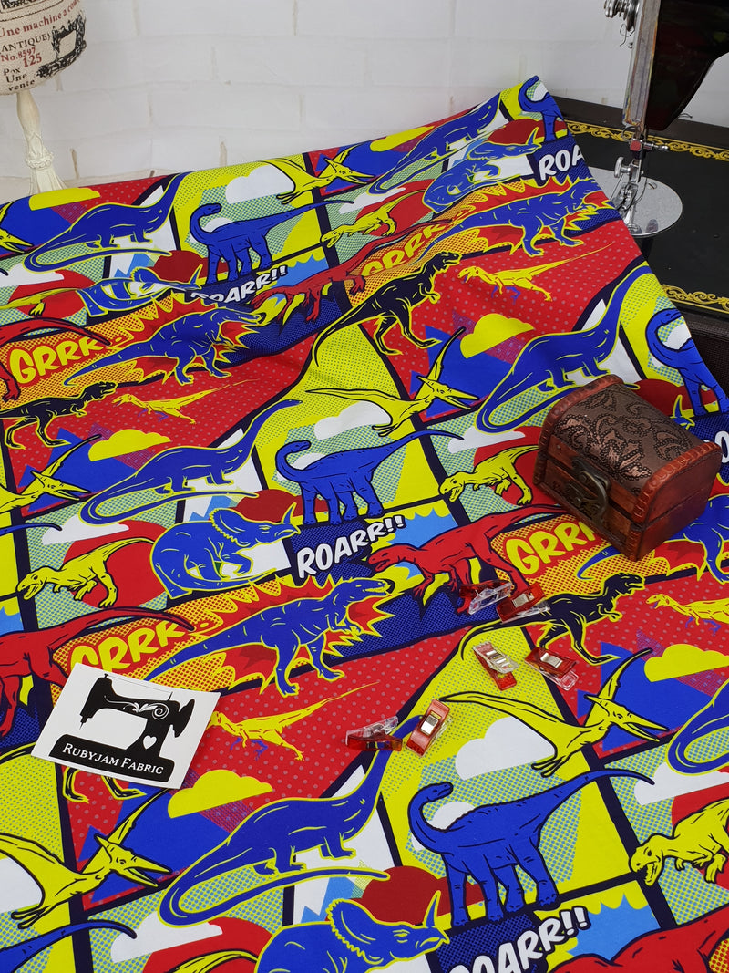 Dinosaurs - cotton lycra - 150cm wide