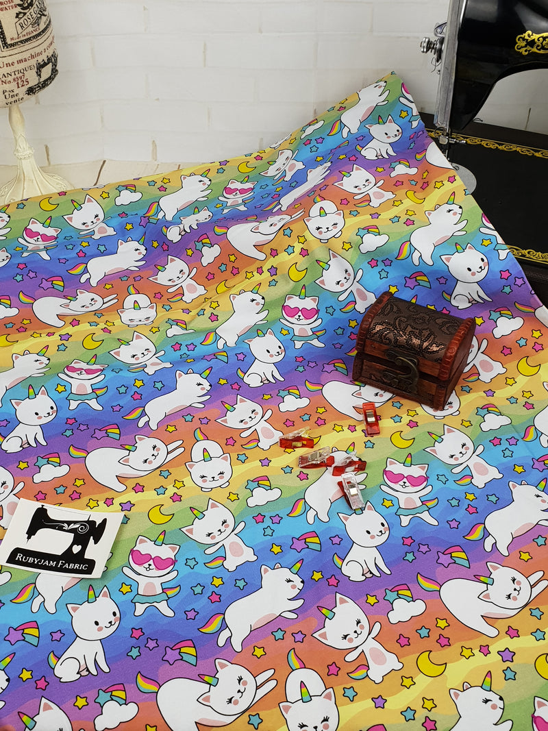 Unicorn Cats - cotton lycra - 150cm wide