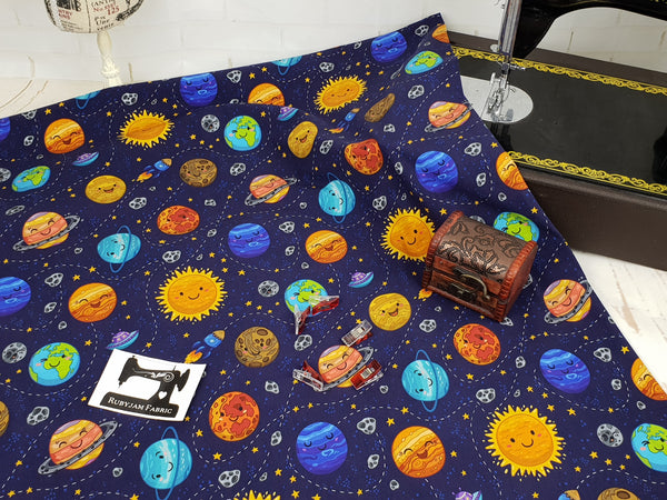 Happy Planets - cotton lycra - 150cm wide