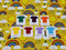 Rainbows on Yellow - cotton lycra - 150cm wide - clearance