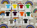 Rainbows on Grey - cotton lycra - 150cm wide