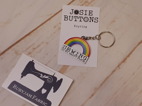Sewing Is My Happy Place - Enamel Keyring - by Josie Buttons