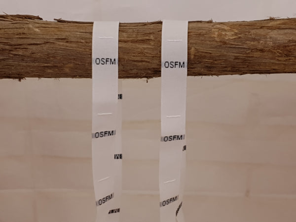 100 Pack of OSFM size labels - WHITE, woven, sew in