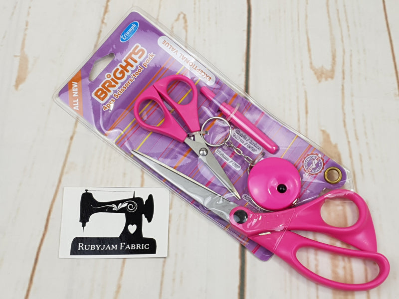 Triumph Brights 4 piece Scissor/Sewing Tool Pack - Pink - clearance