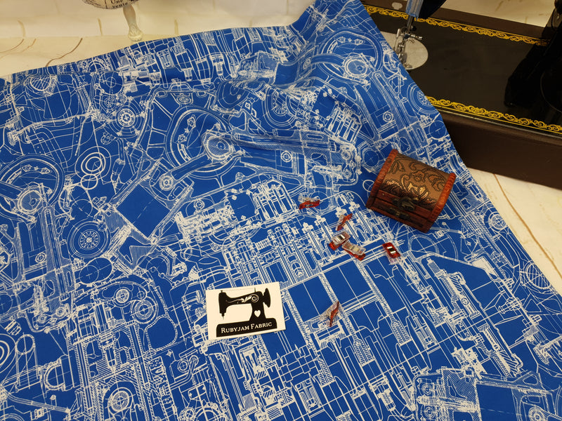 Blueprints - cotton lycra - 150cm wide