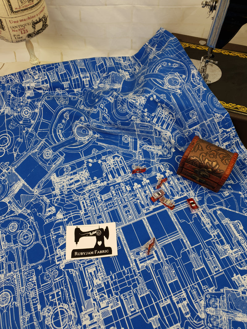 Blueprints - cotton lycra - 150cm wide