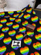 Grunge Pride Rainbow Hearts on Black - cotton lycra - 150cm wide - clearance