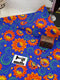 Sunset Bells Floral on Blue - cotton lycra - 150cm wide - clearance