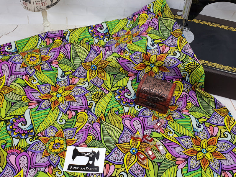 Retro Garden - cotton lycra - 150cm wide