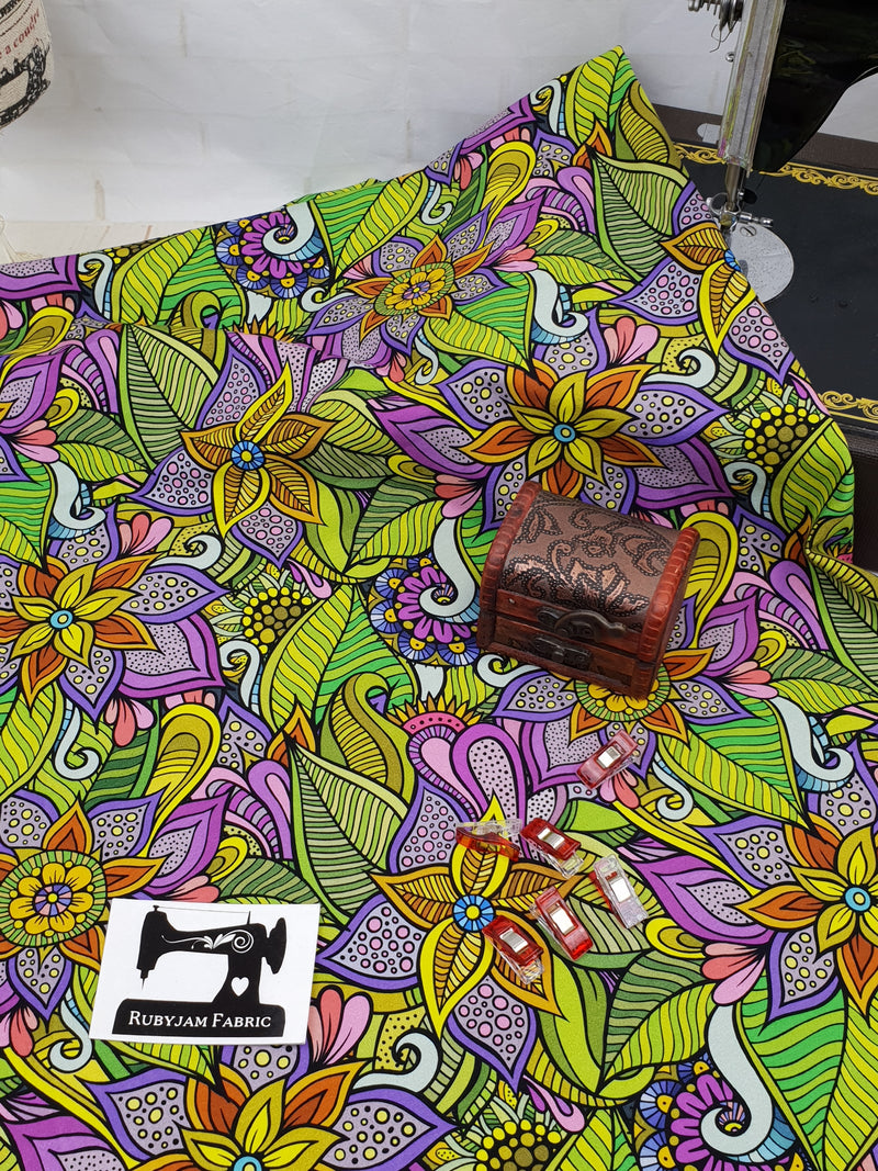 Retro Garden - cotton lycra - 150cm wide