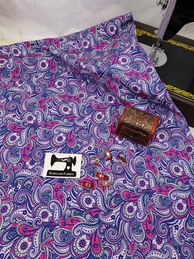 Purple Paisley - cotton lycra - 150cm wide