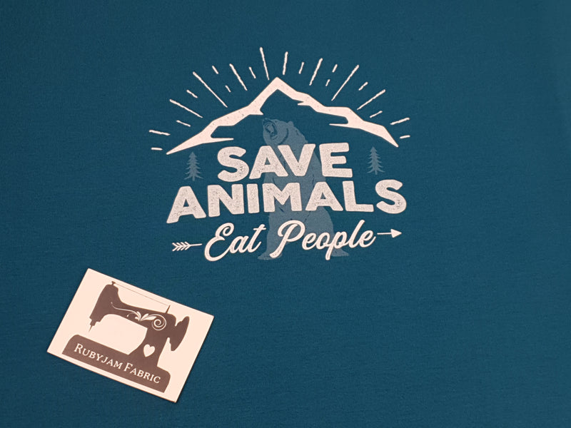 Save Animals, Eat People (white) - TEAL BLUE - Panels On Demand