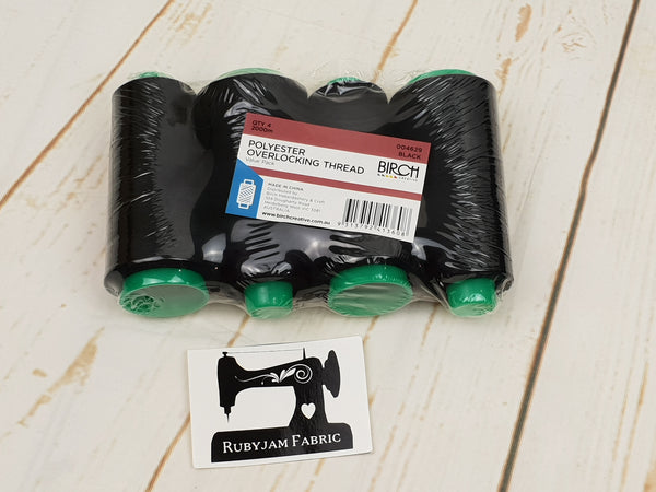 4 pack Birch Overlocker thread, black, 2000M per spool - clearance