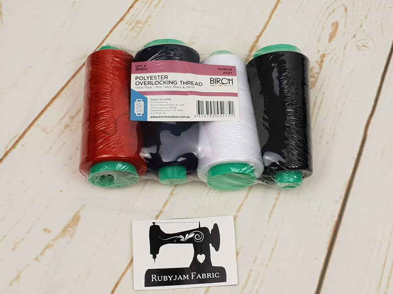 4 pack Birch Overlocker thread, mixed colours, 2000M per spool - clearance