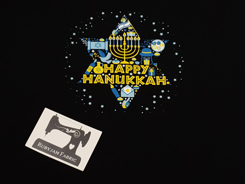 Happy Hanukkah Star - BLACK - Panels On Demand