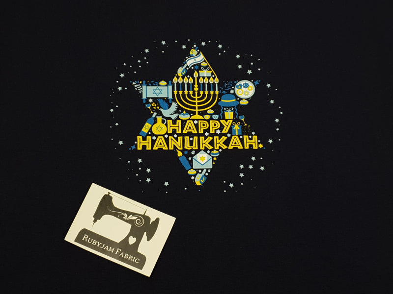 Happy Hanukkah Star - NAVY BLUE - Panels On Demand