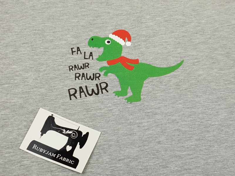 Christmas TRex Dinosaur - HEATHER GREY - Panels On Demand