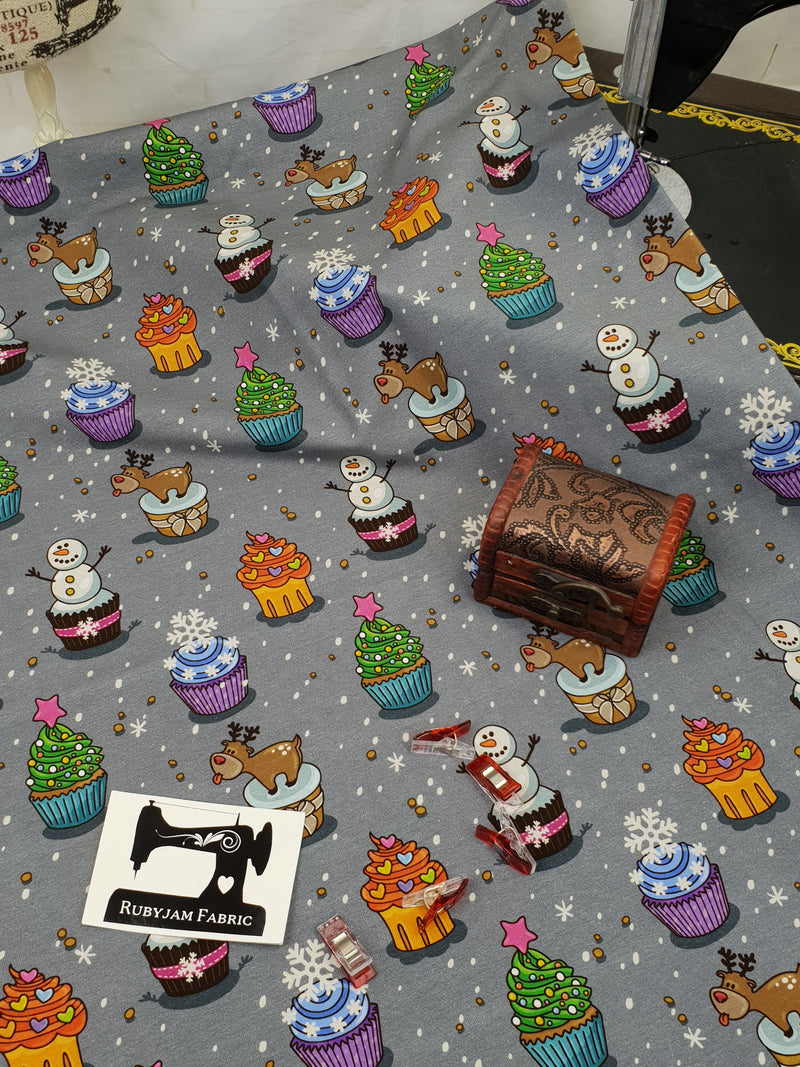 Christmas Cupcakes - cotton lycra - 150cm wide