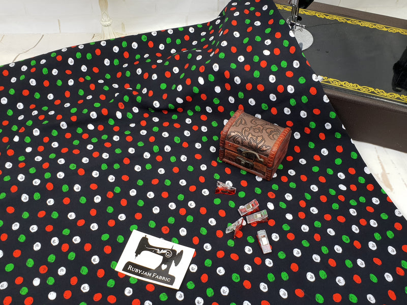Christmas Polka Dots - cotton lycra - 150cm wide