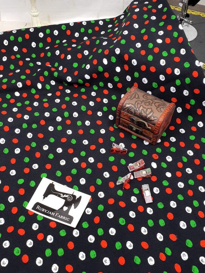 Christmas Polka Dots - cotton lycra - 150cm wide